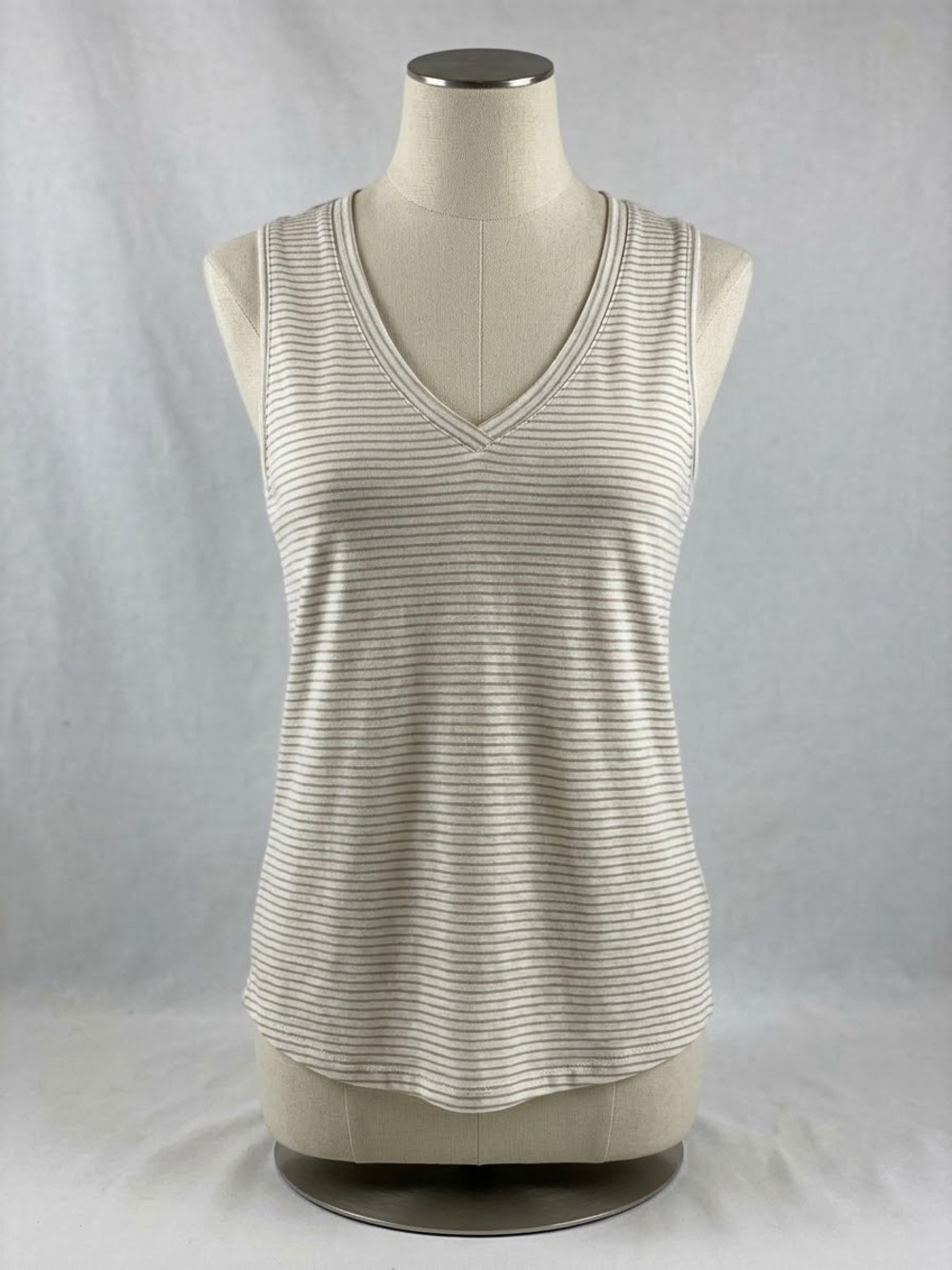 Sonoma Tank Top Womens 0X Cream Brown Striped V-Neck Cotton Modal Blend